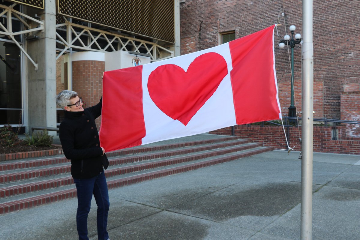 flag at city hall heart